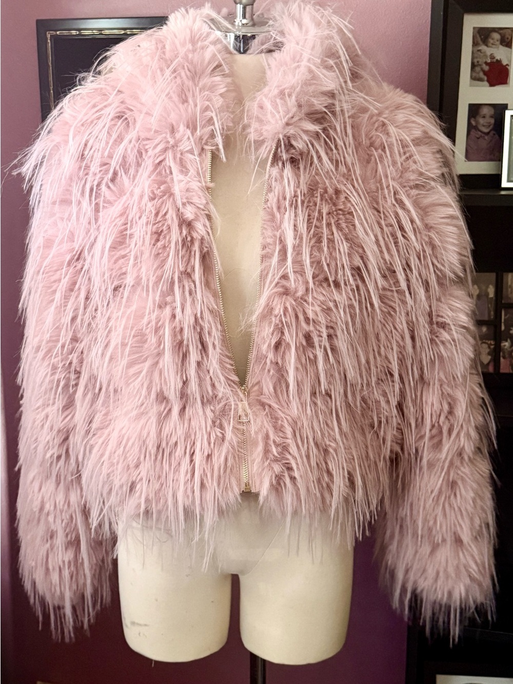 Pink Faux-Fur Bomber Jacket - Women's Cozy Statement Coat